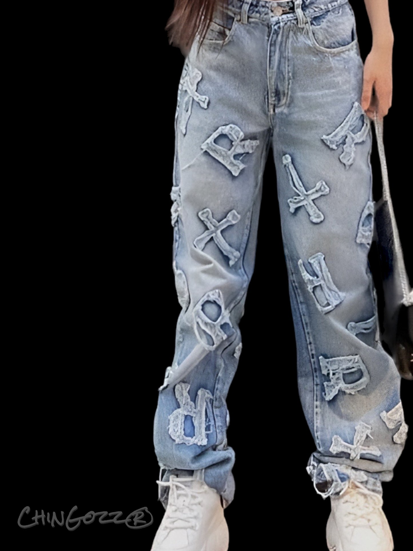 CZ Letters Jeans